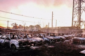 Fogo se alastra para terrenos vizinhos depois de queimar 80 carros