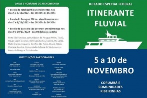 Juizado Especial Federal Itinerante Fluvial atenderá população ribeirinha de Mato Grosso do Sul