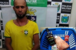 Homem tenta furtar whisky e picanha de mercado em Dourados e acaba preso