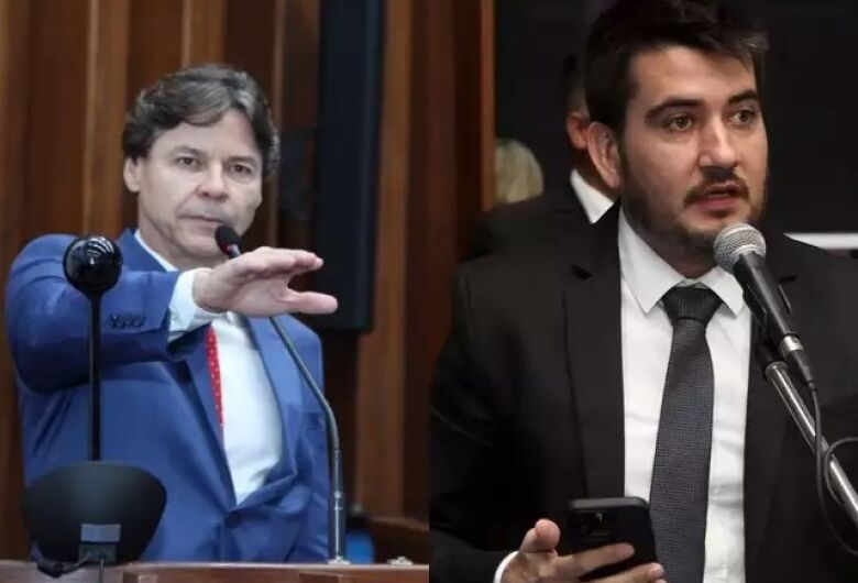 À esquerda: Paulo Duarte, durante juramento de posse do último mandato; à direita Rafael Tavares no plenário da Assembleia Legislativa - Crédito: (Alems)